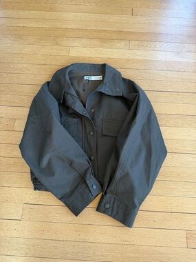 Zara Olive Green Cropped Utility Jacket